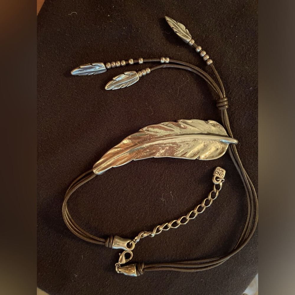 Uno de 50 silver and brown leather choker